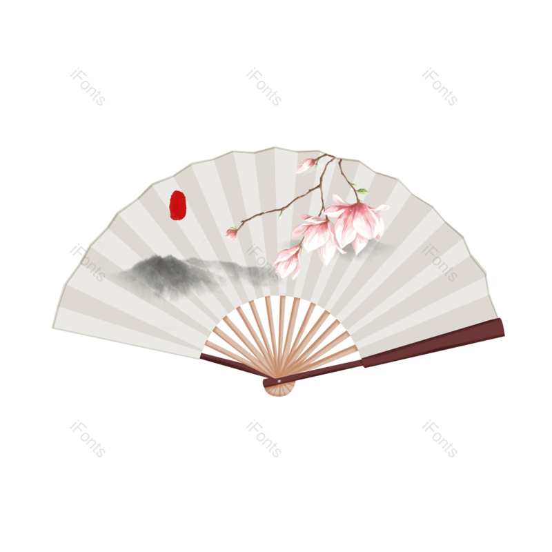 装饰图片,中国元素,扇子PNG,水墨画免抠素材